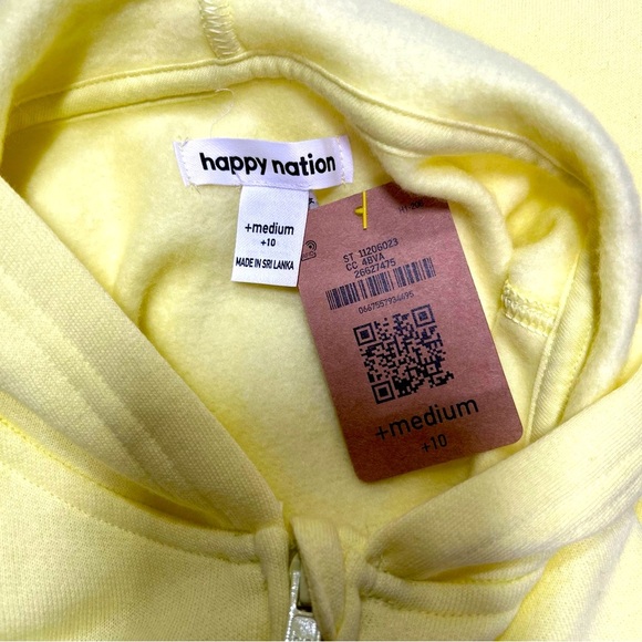 Happy Nation Big Girl Highlighter Yellow Fleece Lined Zip Hoodie Pockets Medium - Picture 4 of 8